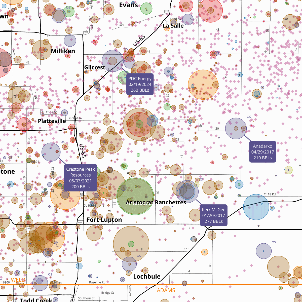Weld County Oil Spills Map (24" x 36" Print)