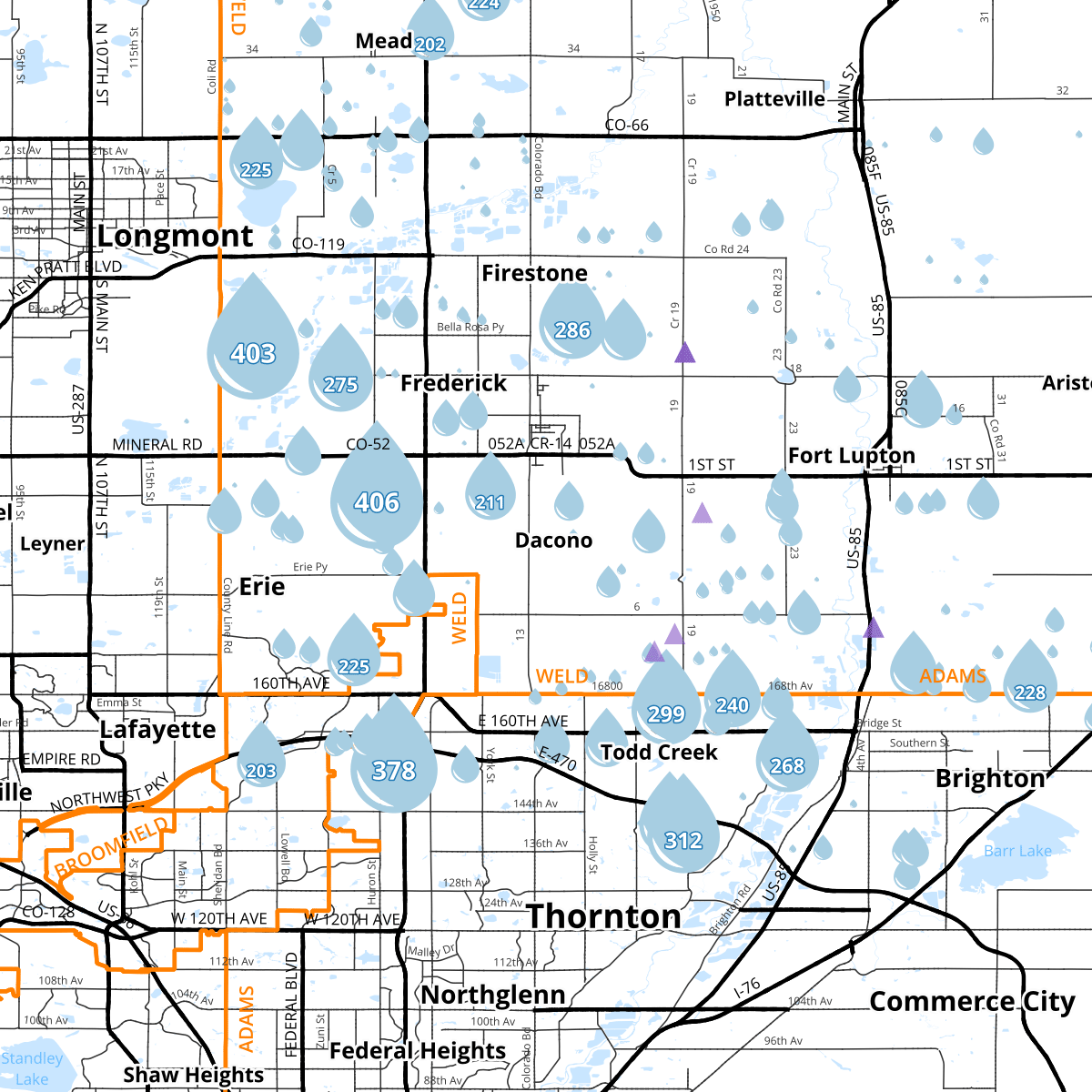 Weld County Hydraulic Fracturing Water Use Map (24" x 36" Print)